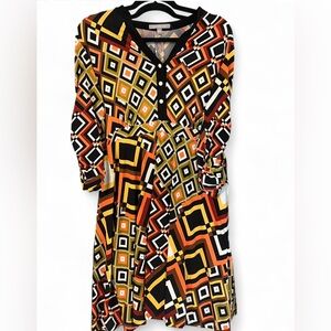 NY Collection Vibrant Geometric Long Sleeve Dress
